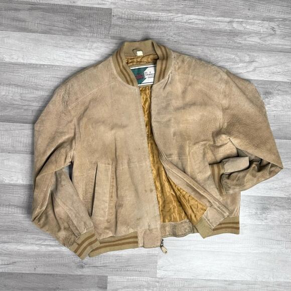 Vintage 90s Distressed Suede Bomber Jacket Grunge Pelle Primo - Picture 2 of 11